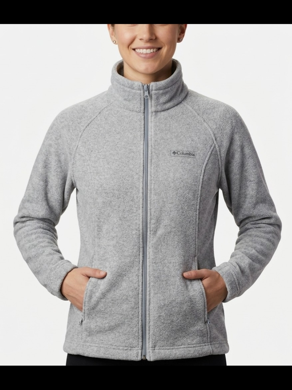 Columbia Women's Light Grey Full-Zip Teddy Fleece Jacket